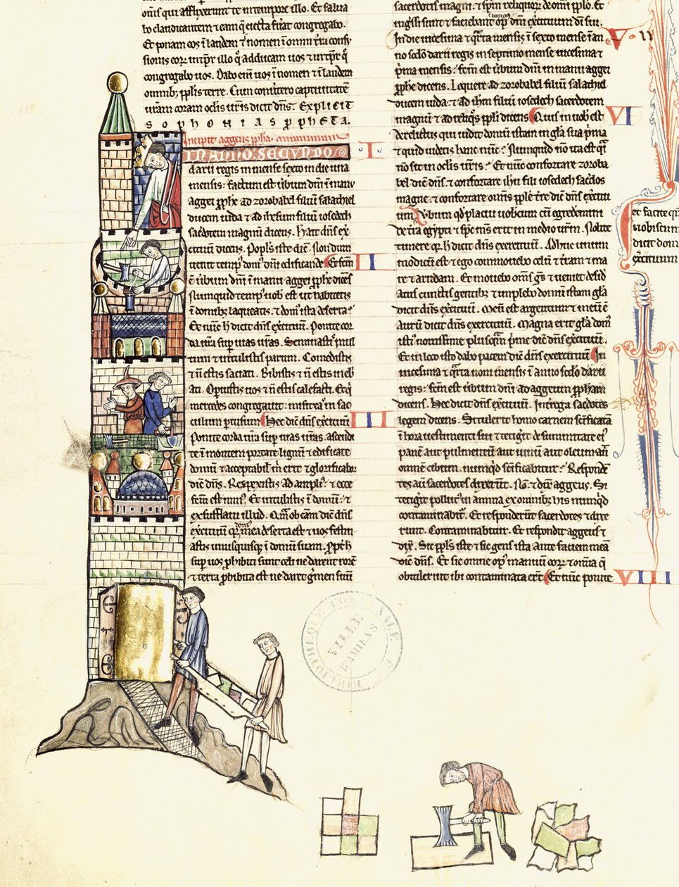 Ms 21 f.167v Stavba věže od French School