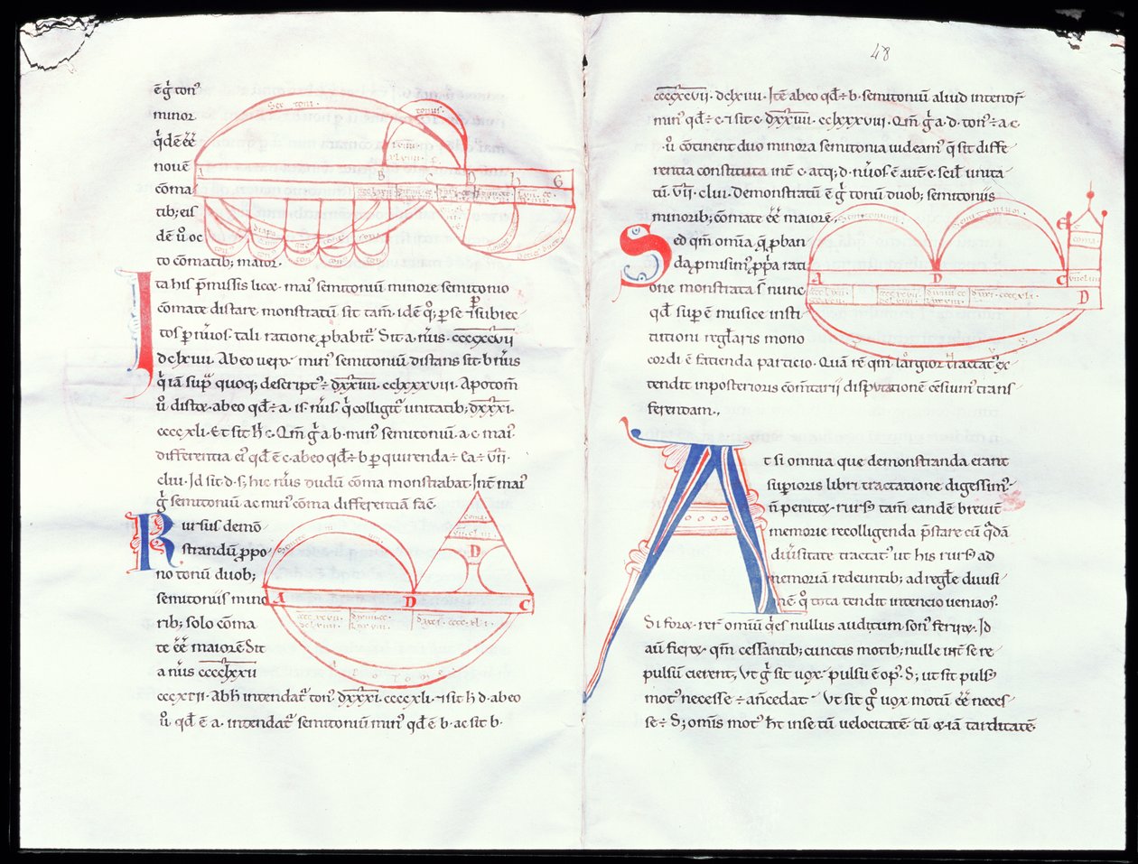 Ms 237 f.47-48 Hudební intervaly z Boetiuss Musical Treaty od French School