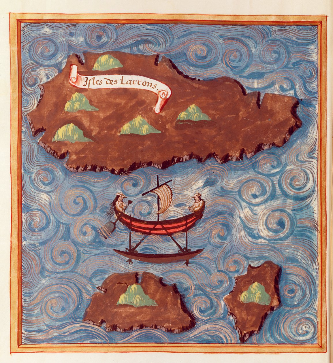 Ms 24224 Fol.20v Mapa Ladronských ostrovů z vyprávění o cestě Ferdinanda Magellana od French School