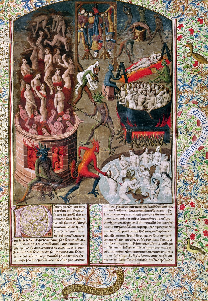 Ms 246 f.383r Hell, z francouzského překladu De Civitate Dei od sv. Augustina z Hippo (354-430) od French School