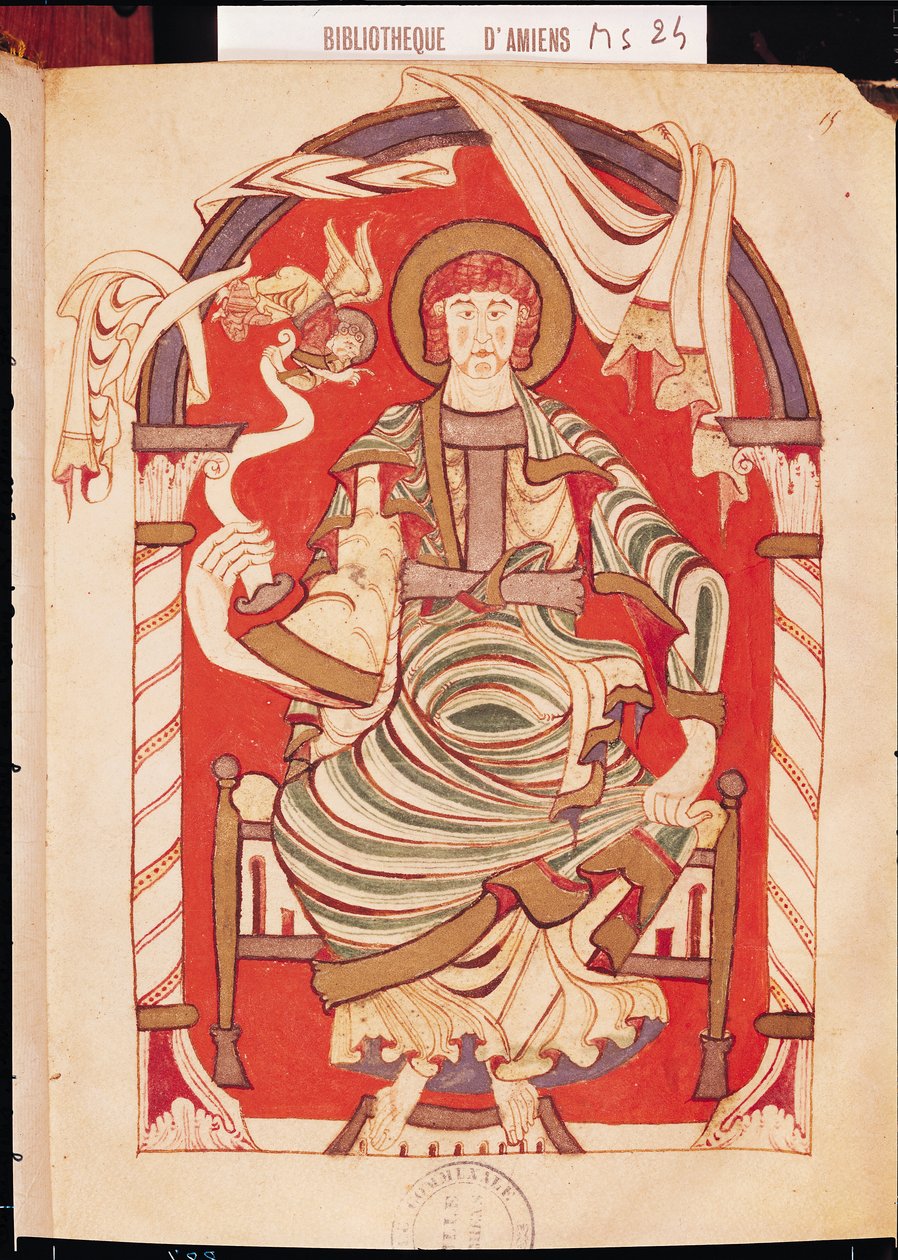 Ms 24 fol.15 Sv. Matouš, ilustrace z evangelia opatství Corbie od French School