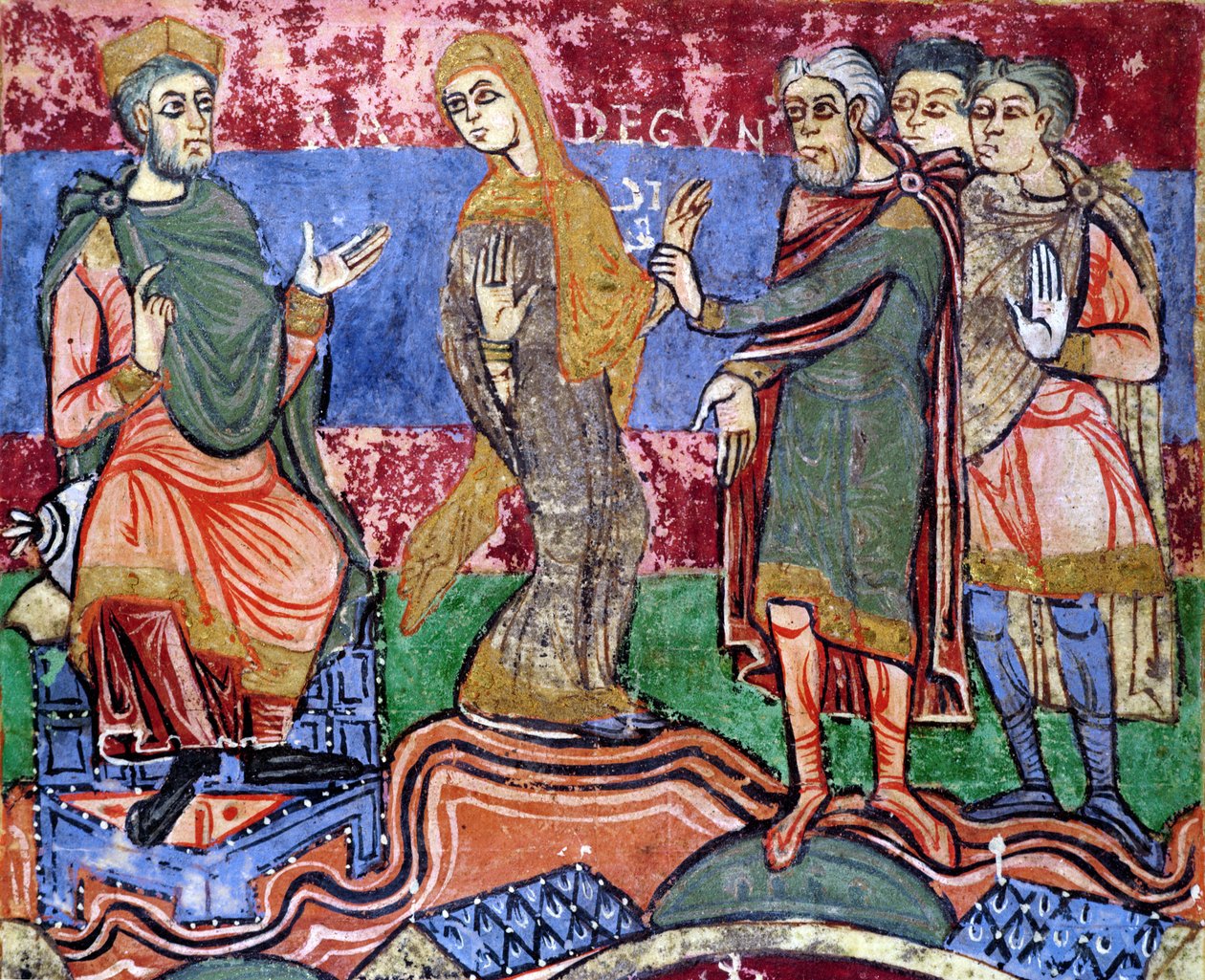 Ms 250 f.24r St. Radegund (518-87) vedla před Clothar I (497-561) ze Života svatého Radegunda od French School