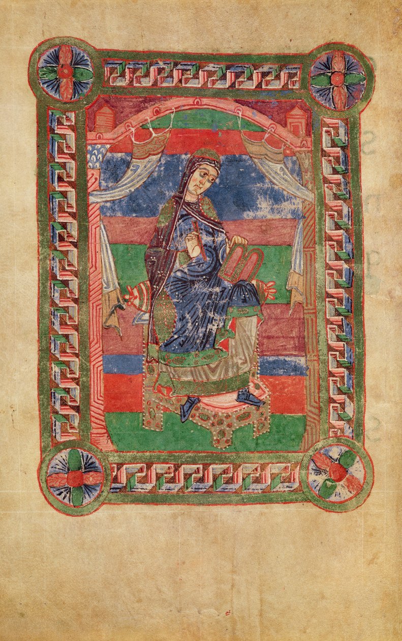 Ms 250 fol.43v St. Radegund (518-87) na trůnu, ze života sv. Radegunda od French School