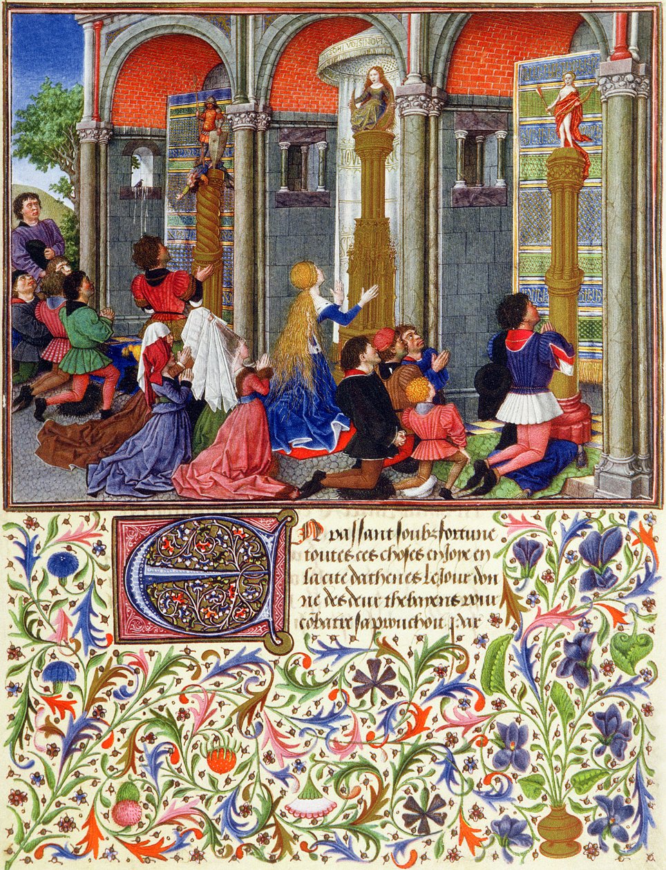 Paní 2617 Arcitas se modlí k Marsu, Palemon se modlí k Venuši, Emily se modlí k Dianě, z La Teseida, Giovanni Boccaccio (1313-75) 1340-41 od French School
