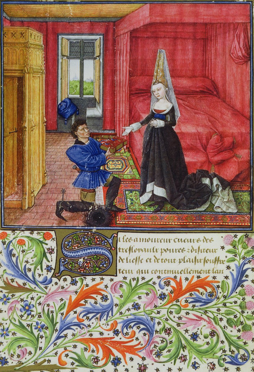 Ms 2617 Písař věnující La Teseida neznámé mladé ženě z La Teseida od Giovanniho Boccaccia (1313-75) 1340-41 od French School