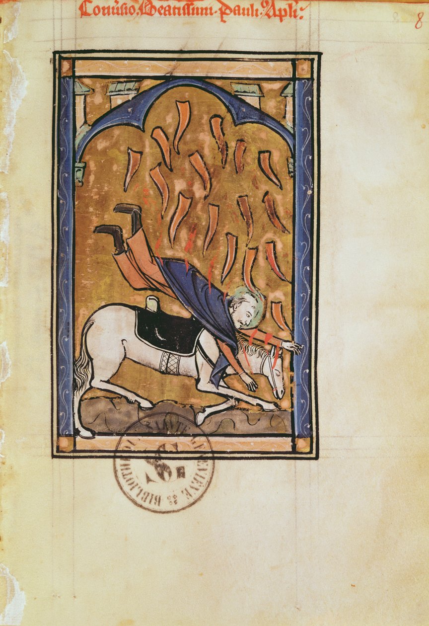 Ms 2689 fol.8r Obrácení sv. Pavla, z žaltáře opatství sv. Alžběty de Genlis od French School