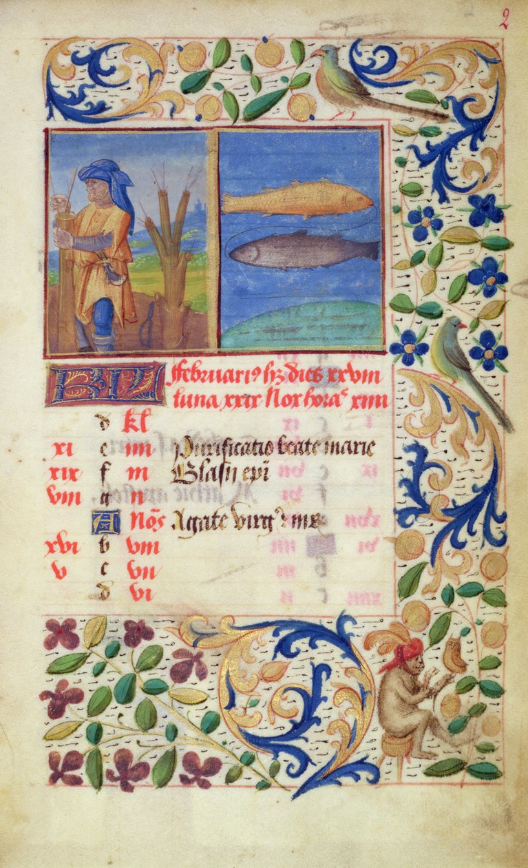 Kalendář Ms 2697 na měsíc únor, od Heures de Notre Dame od French School