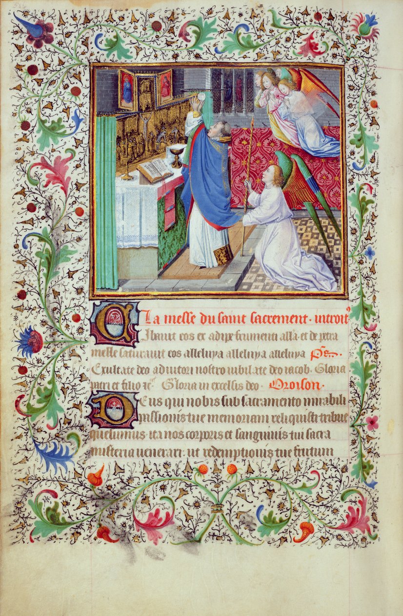 Ms 3-1954, f.193v: Příprava eucharistie, miniatura z Knihy hodin vytvořená pro Filipa Smělého, vévodu z Burgundska, po roce 1370 od French School