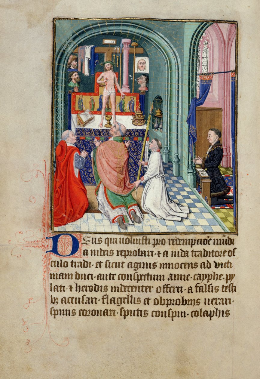 Ms 3-1954 fol.253v Mše sv. Řehoře z knihy hodin, vyrobená pro Phillipe Le Hardiho, vévodu z Burgundska od French School
