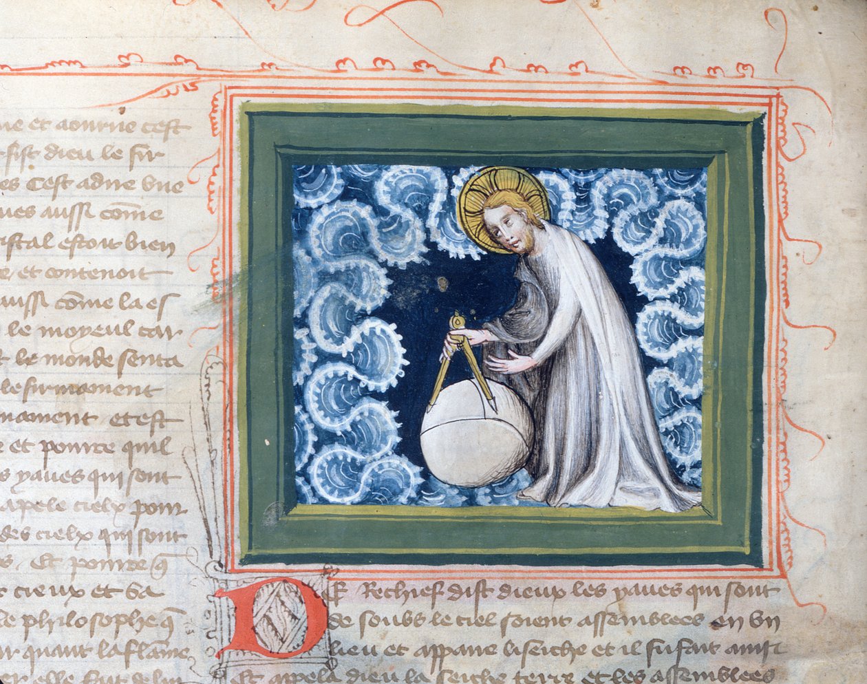 Ms 313 Bůh stvořil svět, miniatura z Bible des Grands Augustins, 1494 od French School