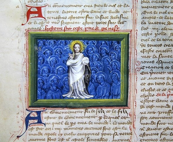 Ms 313 Bůh obklopený anděly, z Bible des Grands Augustins od French School