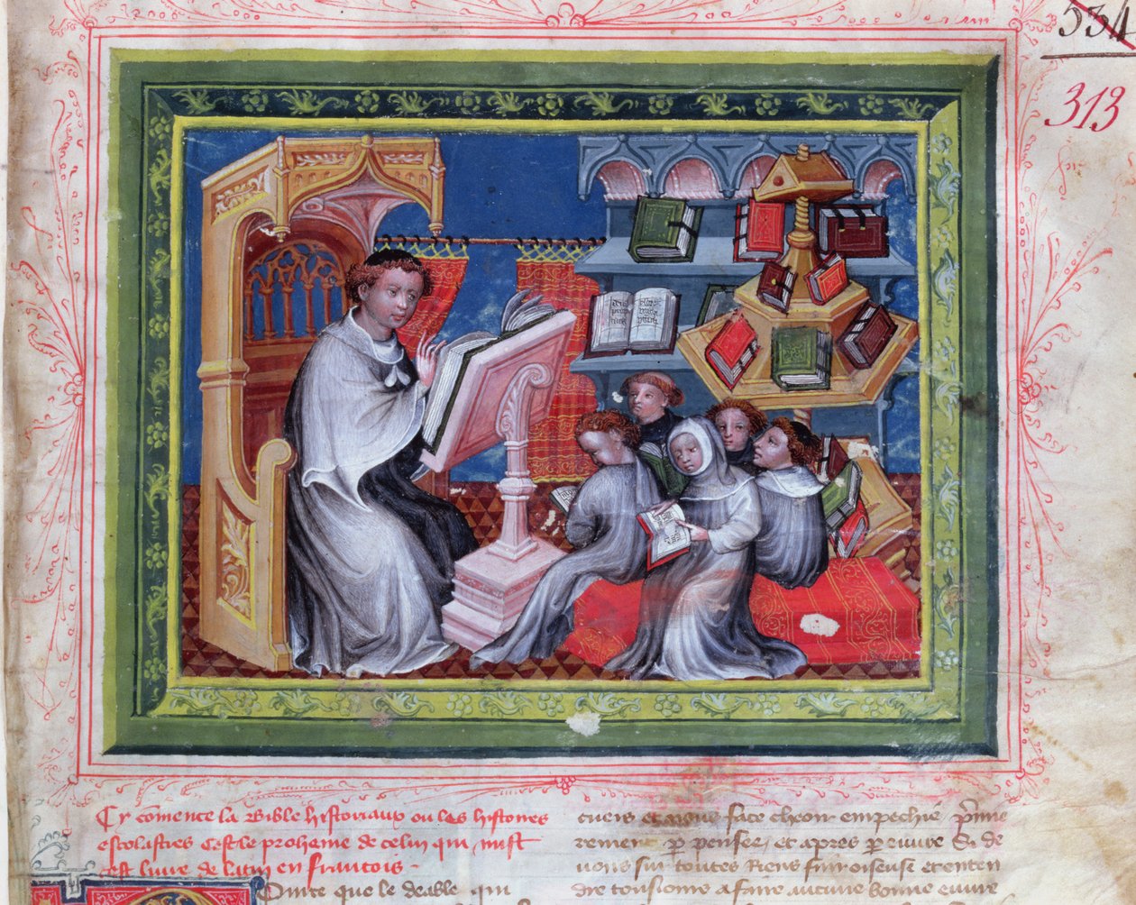 Ms 313 School Scene, z Bible des Grands Augustins, 1494 od French School