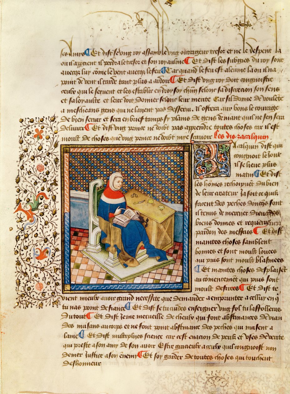Ms 316 fol.3 Filozof u svého stolu, z Les Dits Moraux des Philosophes od French School