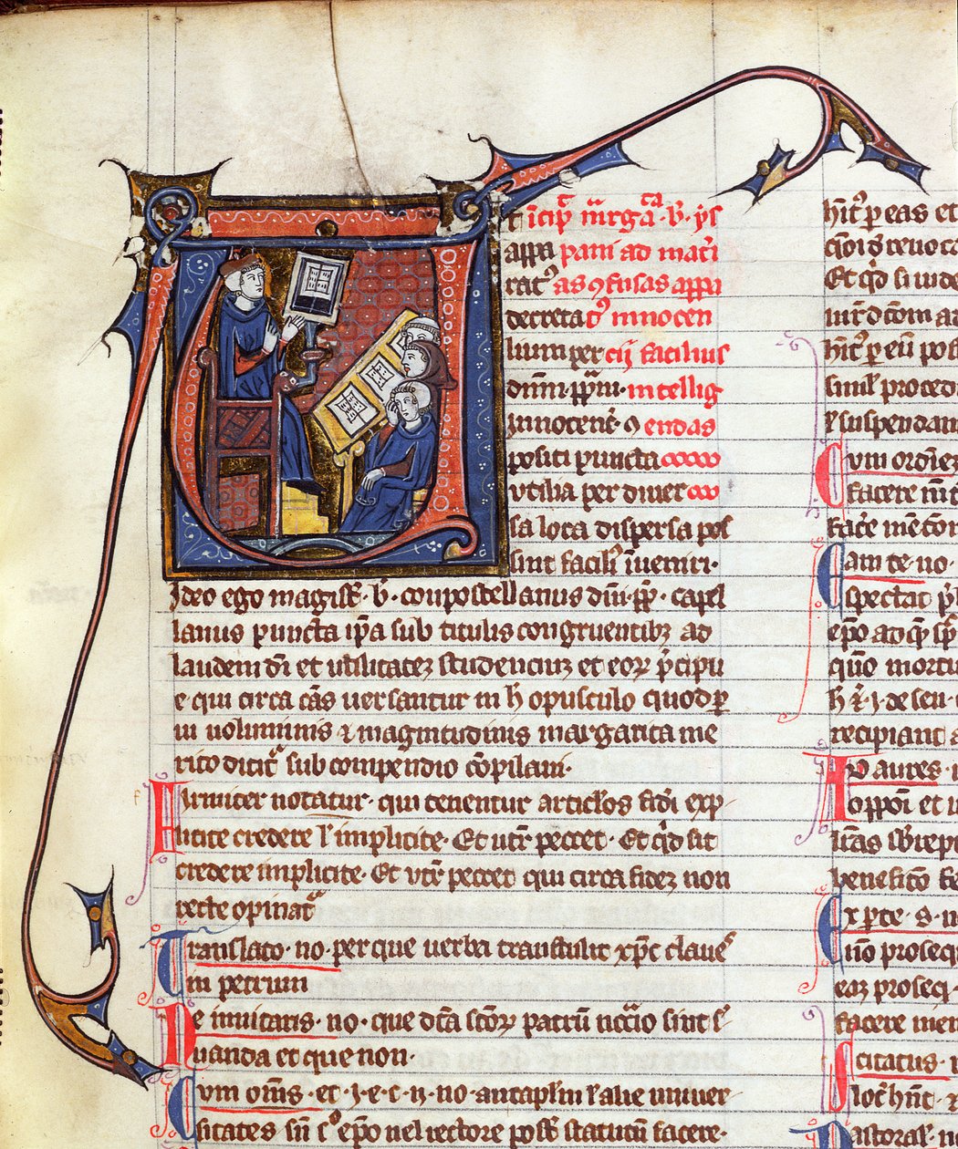 Ms 31 Fol.278 Mistr kanonického práva a jeho žáci z Apparatus in Quinque Libros Decretalium od papeže Innocenta IV. († 1254) od French School