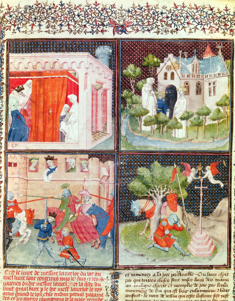 Ms 3479 fol.1 Příběh Lancelota a hledání svatého grálu, z Livre de Messire Lancelot du Lac (viz také 178930) od French School