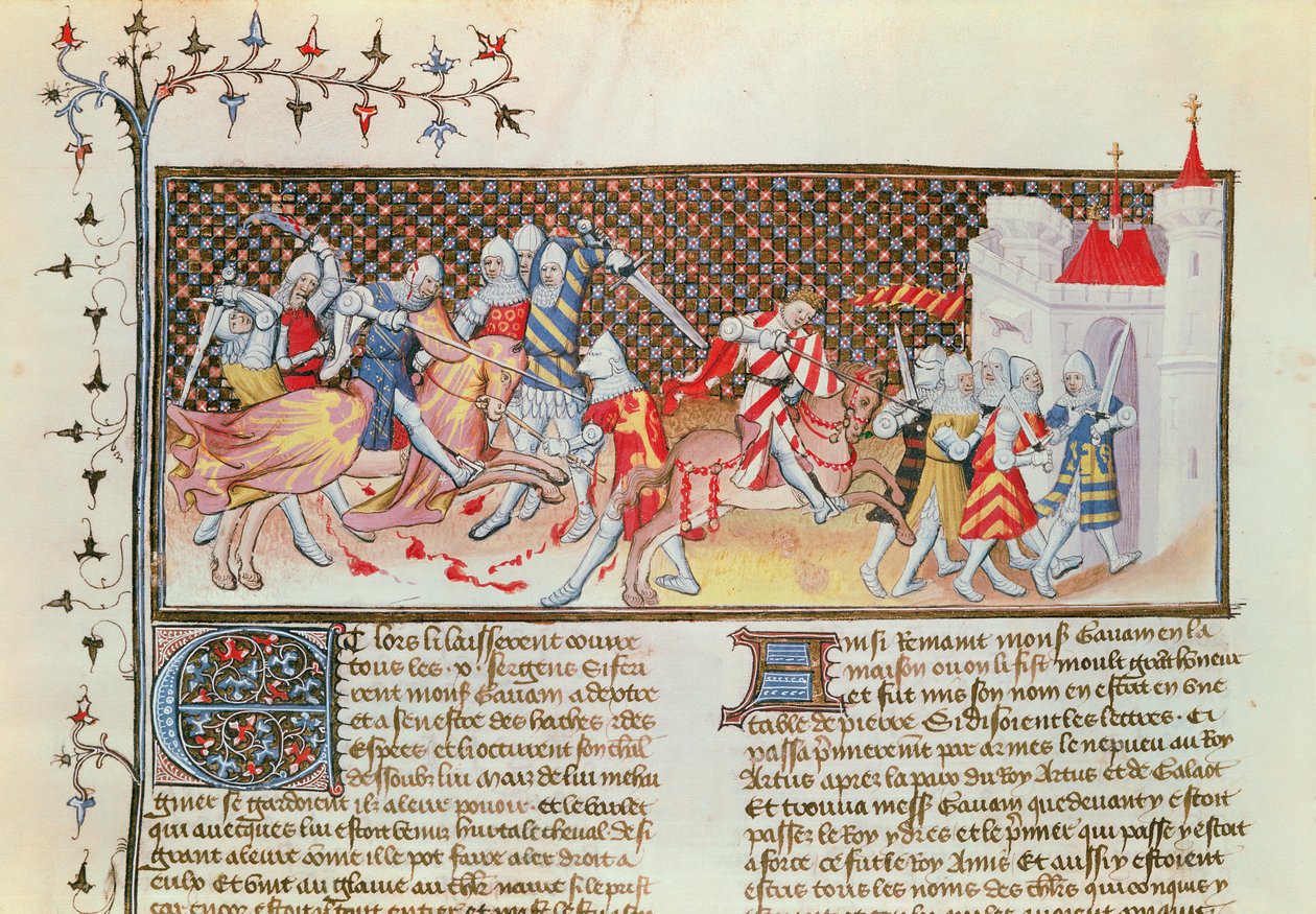 Ms 3479 t.1 fol.558 Scéna bojujících rytířů, z Livre de Messire Lancelot du Lac od French School