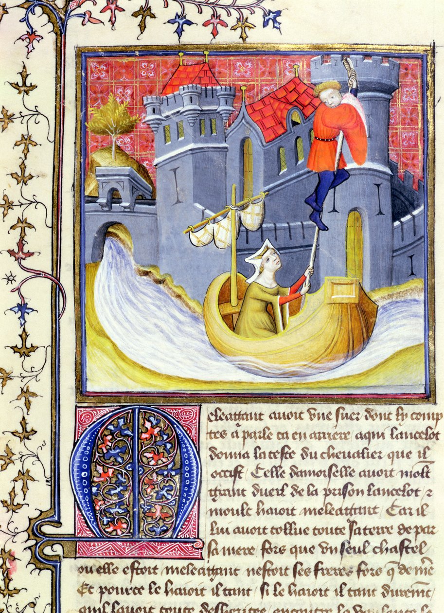 Ms 3480 Rytíř prchající z hradu s pomocí dámy, z Livre de Messire Lancelot du Lac od French School