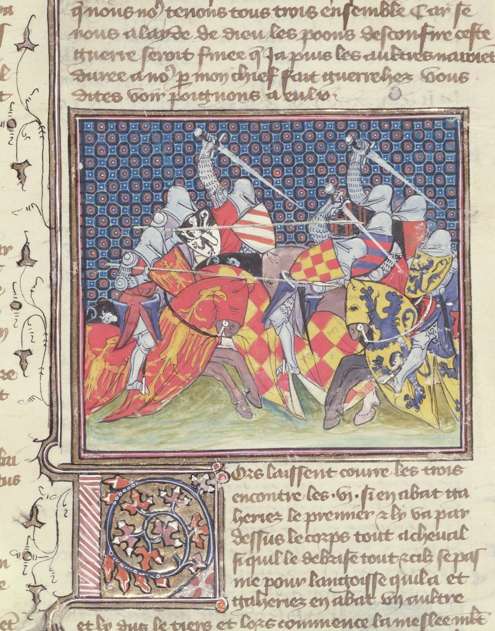 Paní 3480 rytířů v bitvě, z Livre de Messire Lancelot du Lac od French School