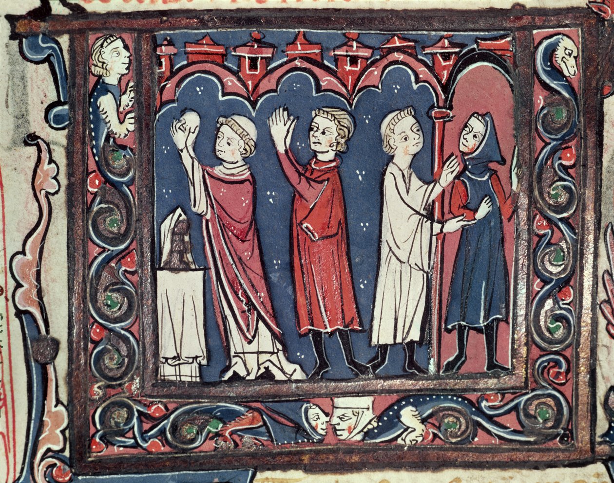 Ms 364 fol. 111 Scéna exkomunikace, z Decretales od Jean Andre, 13.-14. od French School