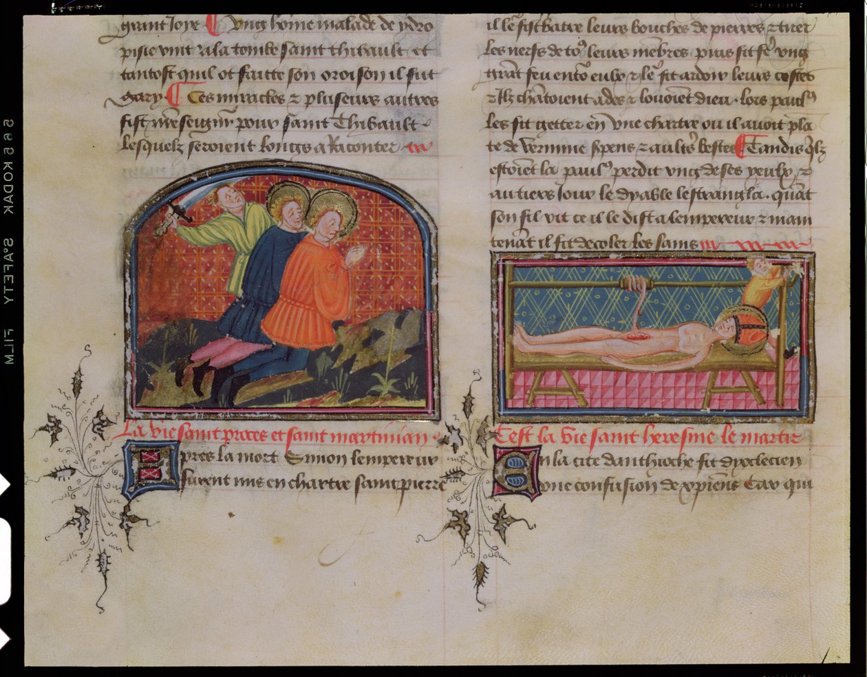 Ms 3682 Stětí hlavy sv. Processa a sv. Martiniana a Umučení sv. Erasma, z Legenda Sanctorum Aurea od Jacquese de Voragine od French School