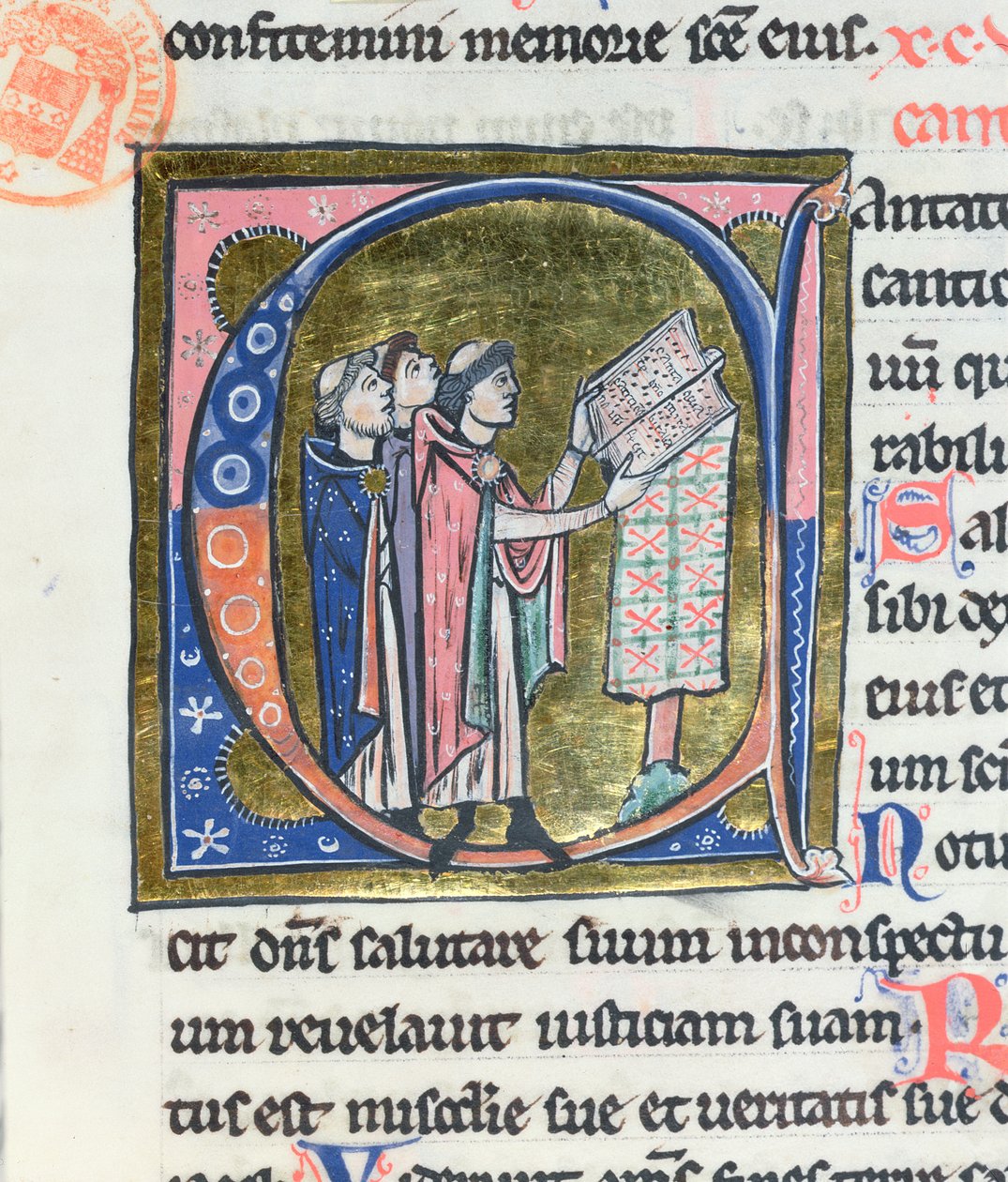 Ms 36 Historická iniciála C zobrazující mnicha čtecího misál z latinské bible od French School