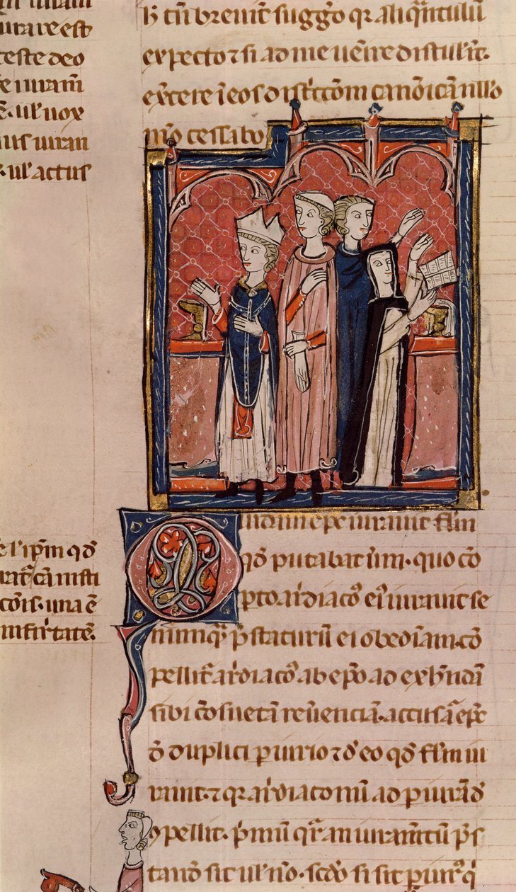 Ms 372 fol.59v Jeptiška skládající své sliby a mše vykonávaná biskupem z Decrets de Gratien (podrobnosti viz 181276) od French School