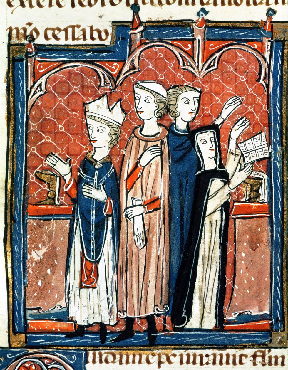 Ms 372 fol.59v Jeptiška skládající své sliby a mše vykonávaná biskupem z „Decrets de Gratien“ (vellum) (detail z 181275) od French School