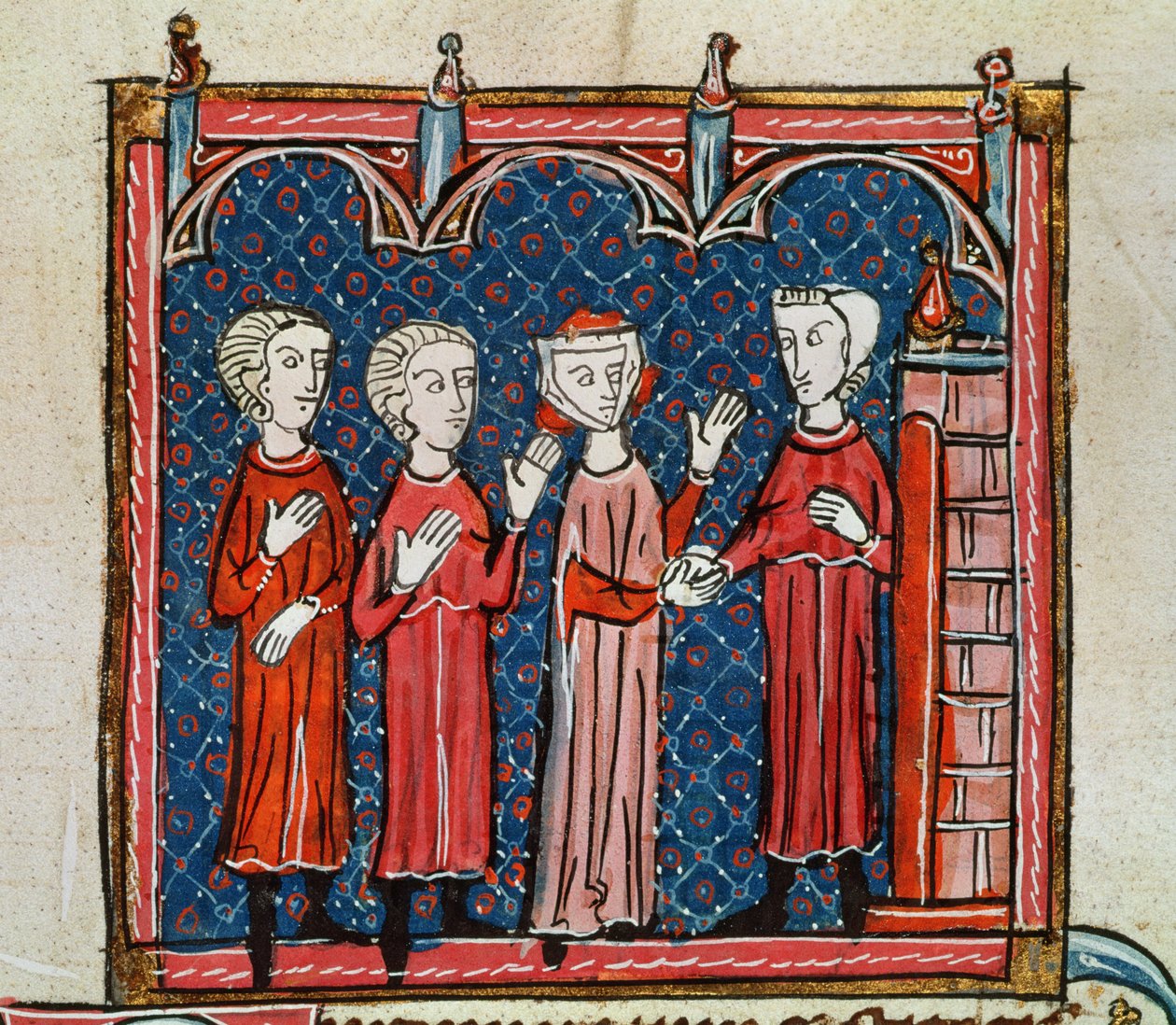 Ms 372 fol.6v Smilstvo a zločin spáchaný knězem, z "Decrets de Gratien" (pergamen) od French School