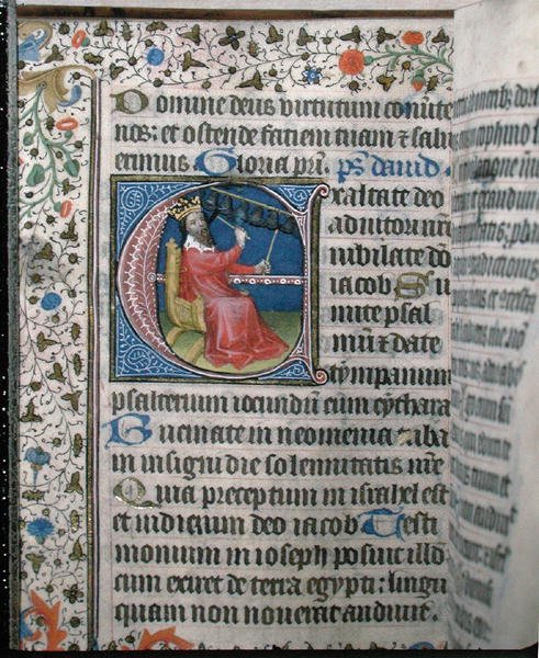Ms 376 King David hrající na zvonkohru, ilustrace ze žaltáře, začátek 15. století (vellum) od French School