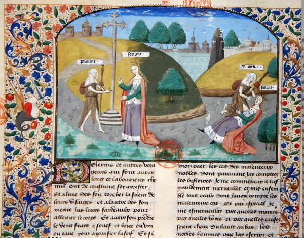Ms 3878 Poverty and Fortune, ilustrace z „Případů slavných mužů“ od Giovanniho Boccaccia (1313-75) od French School