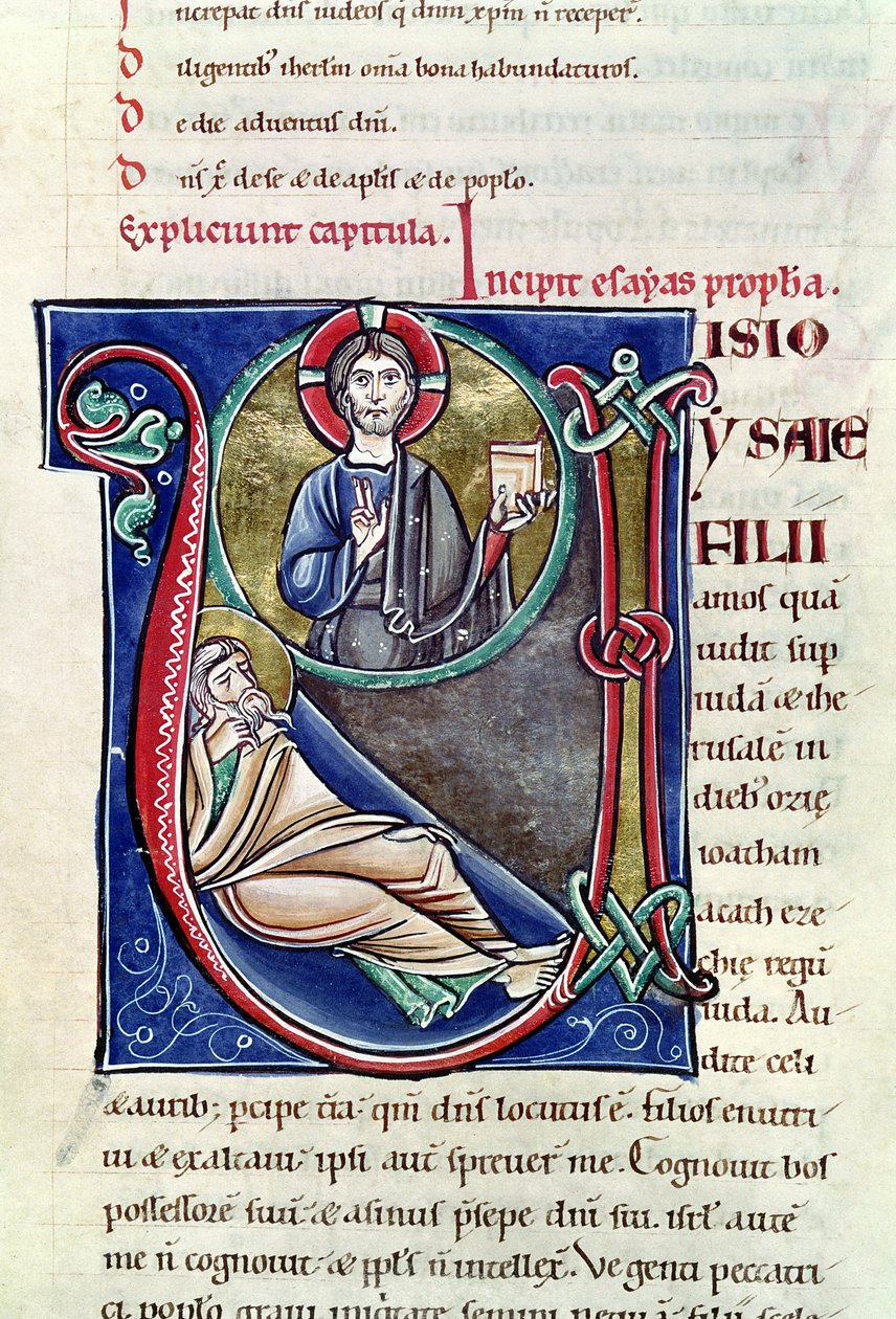 Ms 3 Historická iniciála V nebo U zobrazující Izaiášovo proroctví z Bible sv. Sulpicia z Bourges od French School