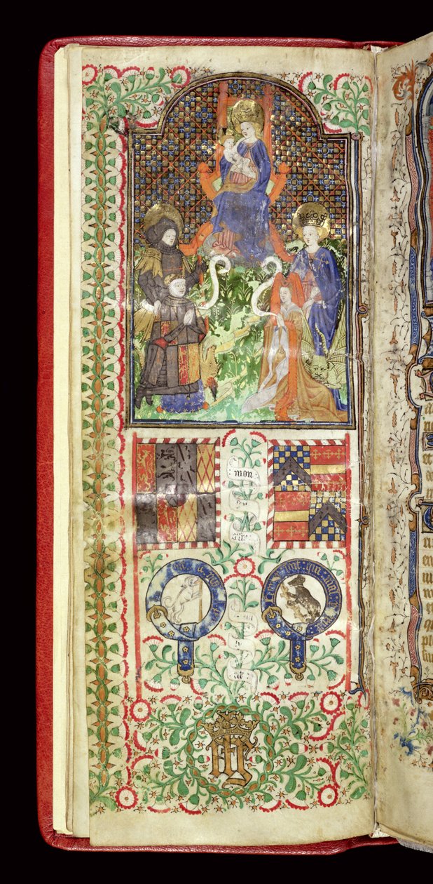 Ms 40-1950, f.7v: Věnovací stránka z Knihy hodin patřící Johnu Talbotovi, c.1424 od French School