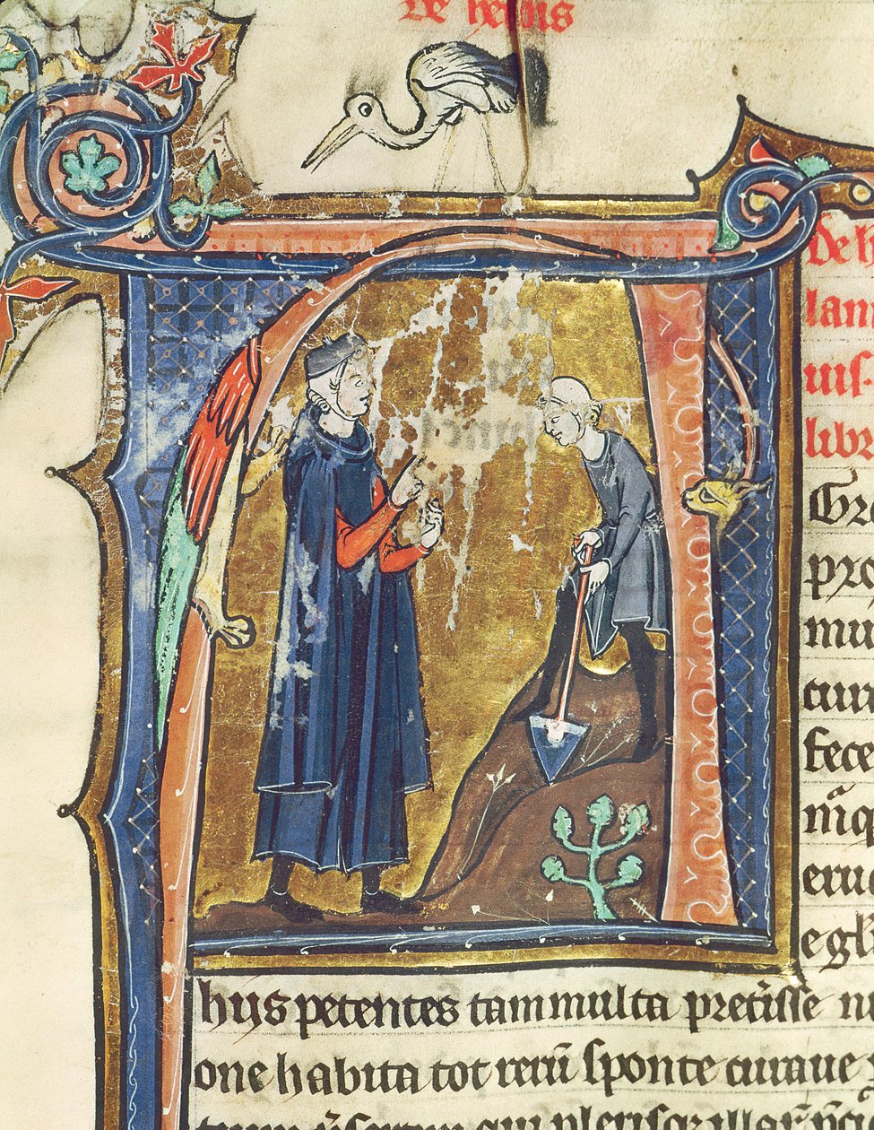 Ms 426 fol. 6 Digging, z Le Miroir de la Nature od Vincenta de Beauvais od French School