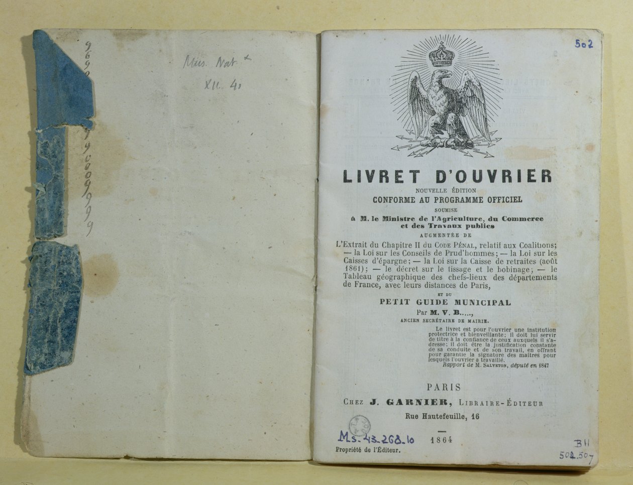 Ms 43.268.10 Frontispis z Livret dOuvrier, 1864 od French School