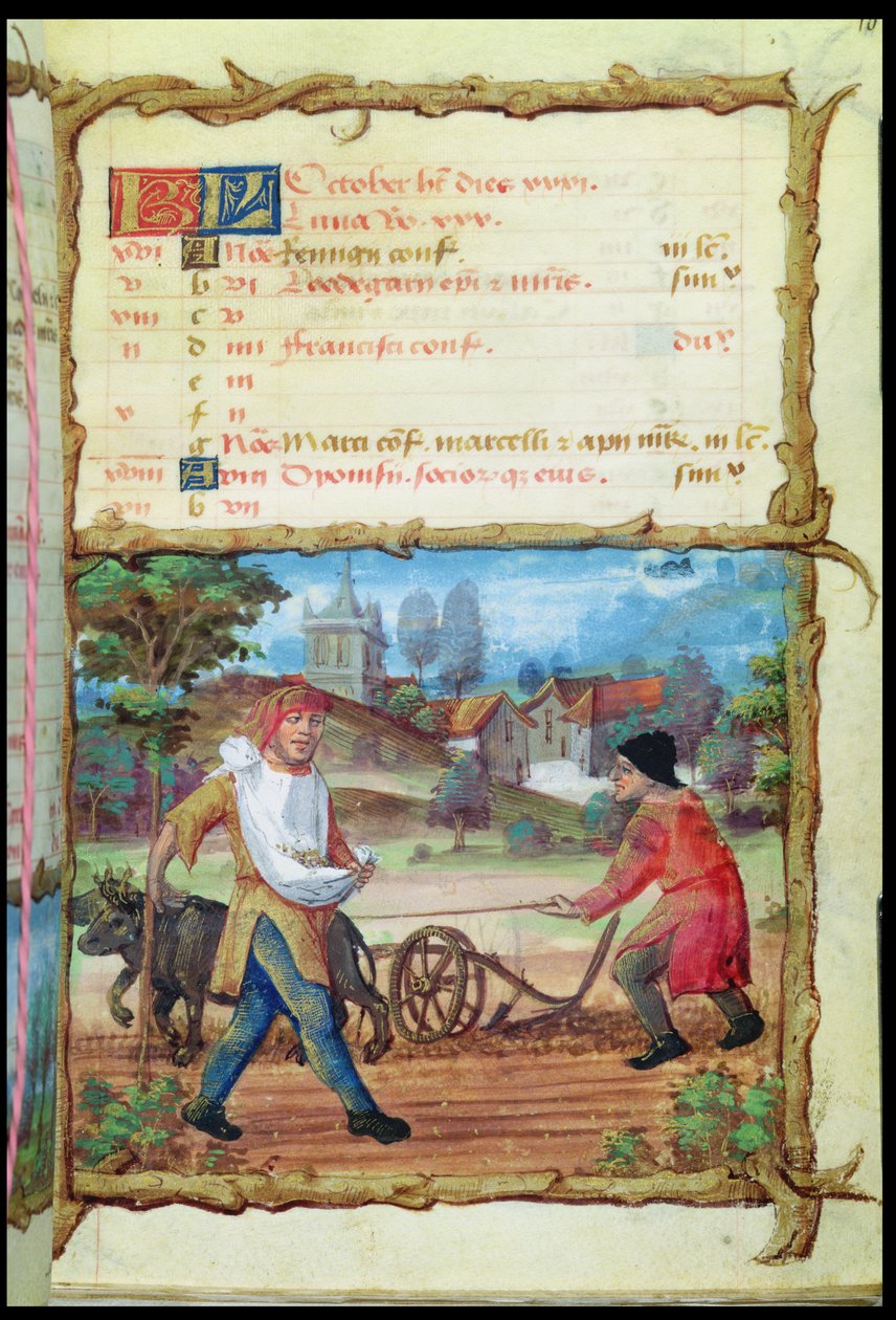 Ms 438 Měsíc října: Orba a setí, z knihy hodin, 1490 od French School