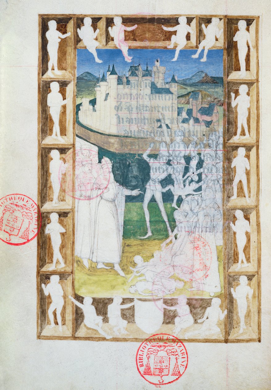 Ms 473 The Massacre of the Innocents, nedokončená miniatura z Heures de Charles de France, kolem 1466-69 od French School