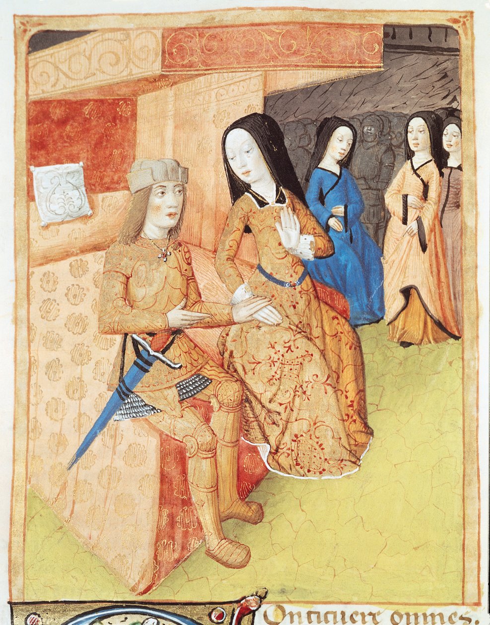 Ms 493 f.74v Aeneas a Dido, z děl Vergilia (70-19 př.nl) 1469 od French School
