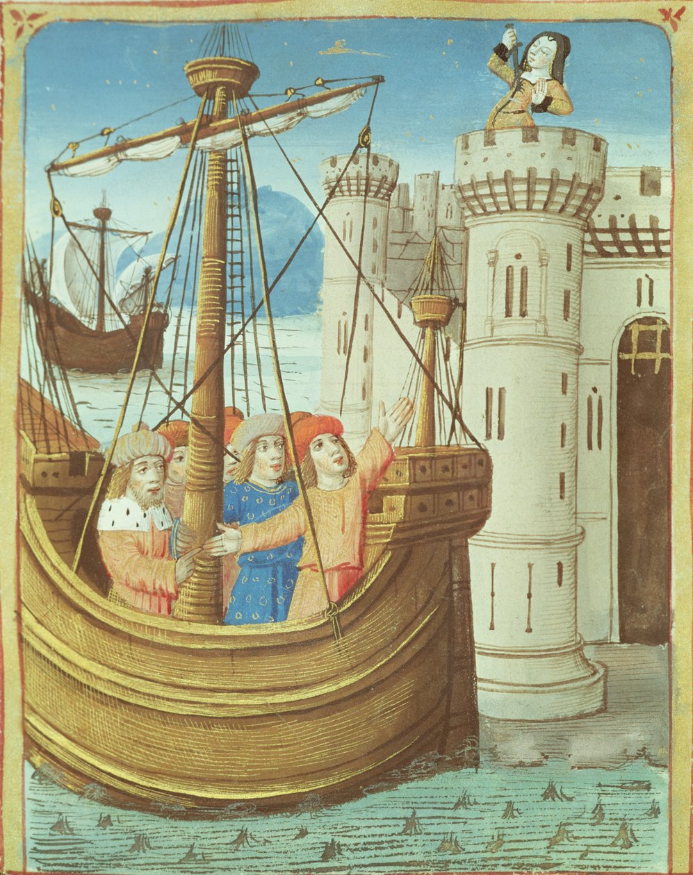 Ms 493 fol.99v Odchod Aenea a Didos smrt, z The Aeneid od Virgilia s komentářem Servia, 1469 od French School