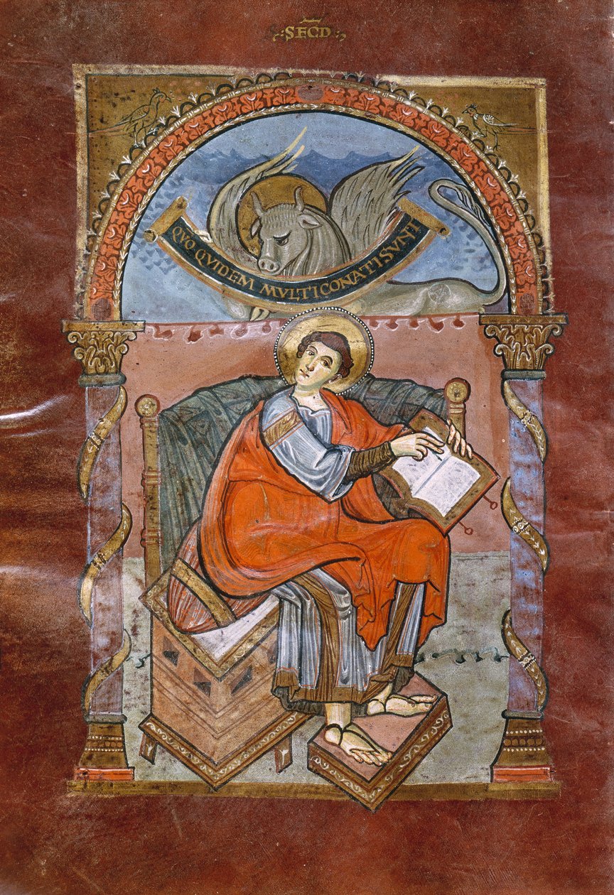 Ms 4 fol. 101v St. Luke, from the Gospel of St. Riquier, c.800 od French School