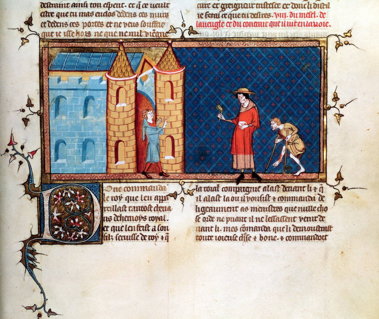 Ms 5080 fol.373r Dva malomocní žebrající, z Le Miroir Historial, Vincent de Beauvais od French School