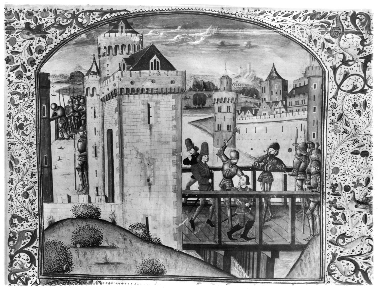 Ms 5084 Atentát na Jana Nebojácného (1371-1419) vévoda z Burgundska na mostě Montereau, 10. září 1419, z Chroniques dEnguerrand de Monstrelet od French School