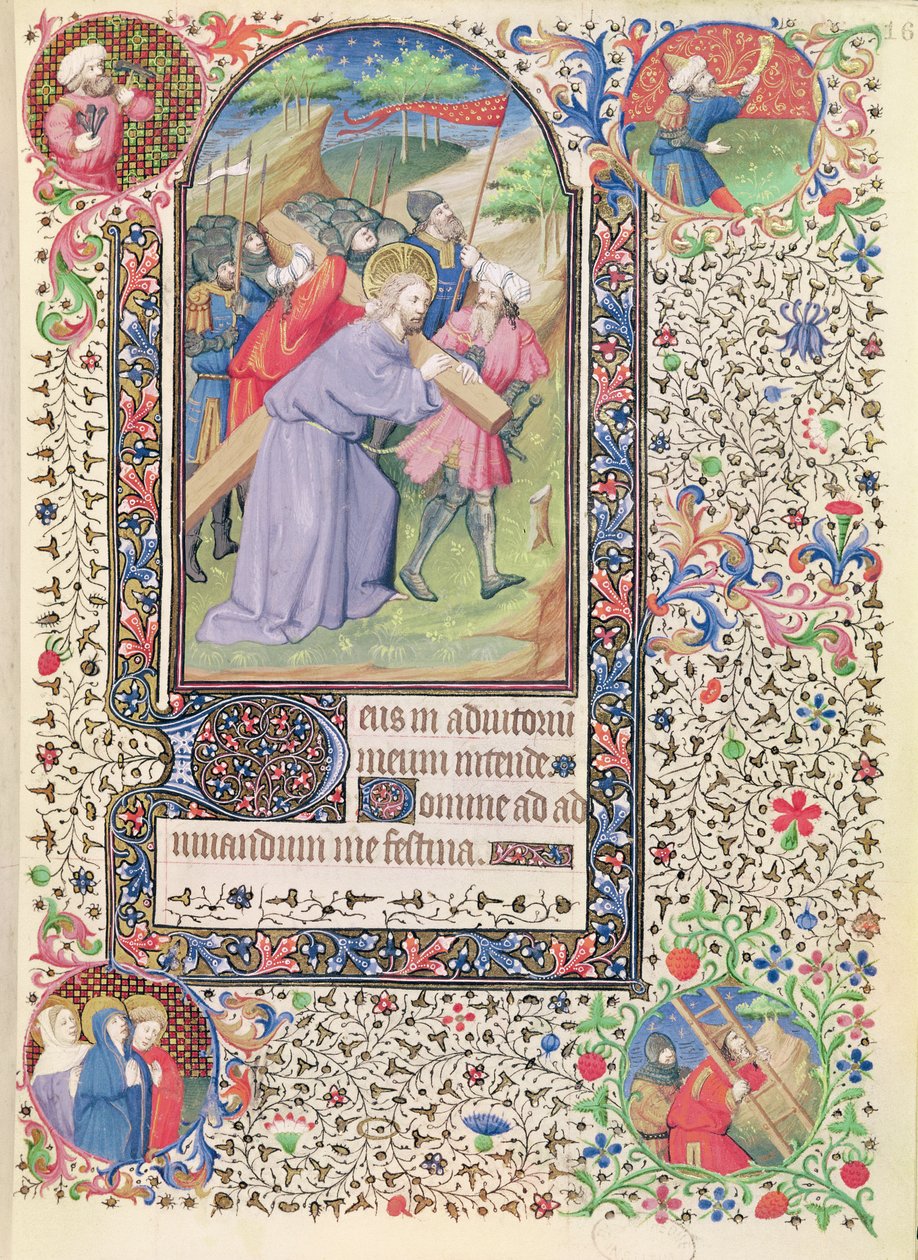 Ms 547 fol. 16 Křížová cesta, z Knihy hodin, kterou používala žena z Poitiers od French School