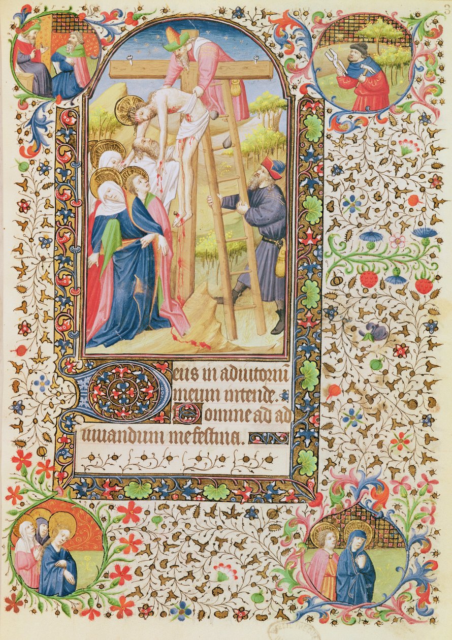Ms 547 fol. 32 Sestup z kříže, z Knihy hodin, kterou používala žena z Poitiers od French School