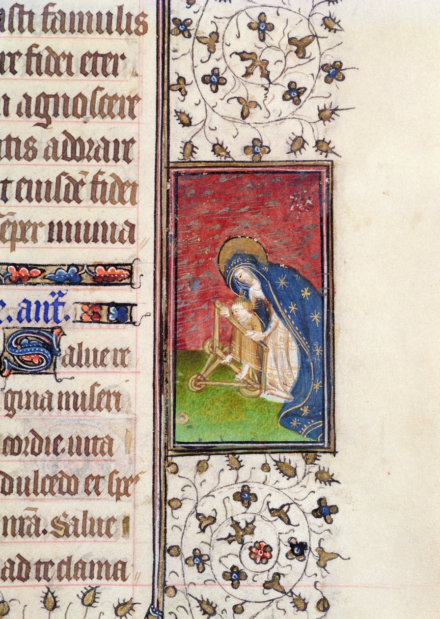 Ms 62, f.205r: Panna a dítě, detail z francouzské knihy hodin, c.1445-50 (vellum) od French School