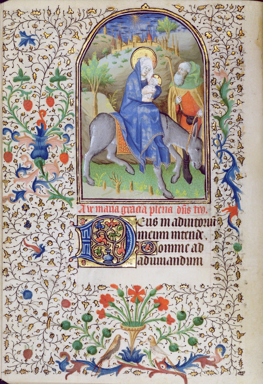 Ms 66 f.55v The Flight into Egypt, from Book of Hours, Amiens od French School
