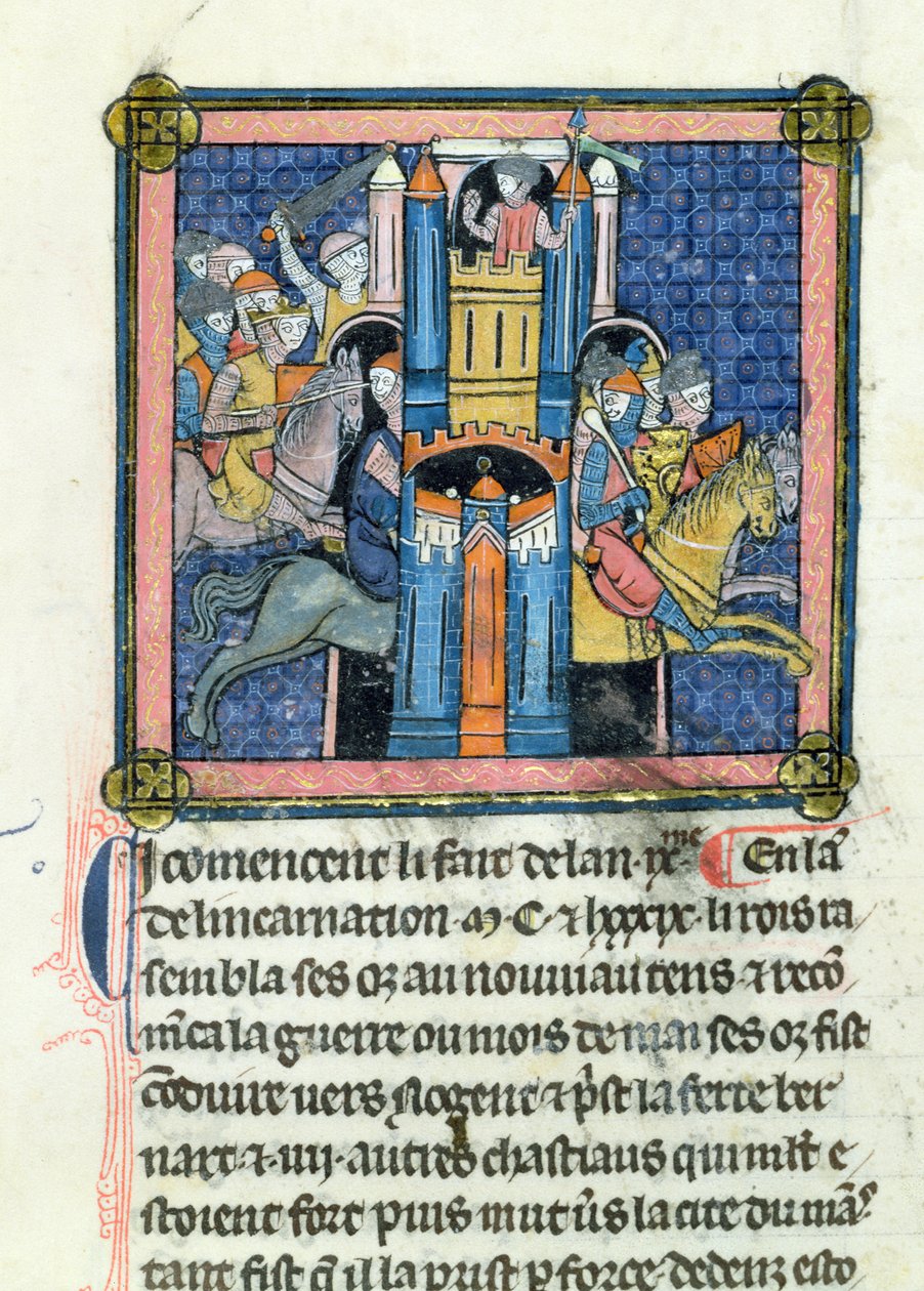 Ms 702 fol.295 Dobytí Le Mans Filipem Augustem (1165-1223) v roce 1189 od French School