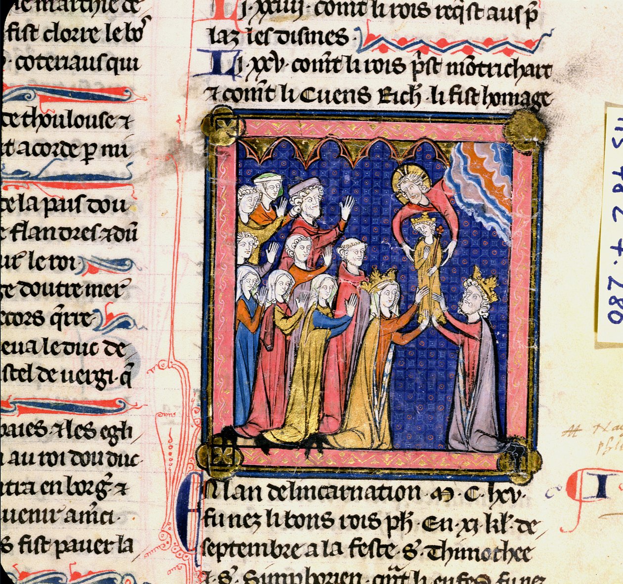 Ms 782 f.280 francouzský král Filip II (1165-1223) z Chroniques de Saint-Denis, konec 13. století od French School