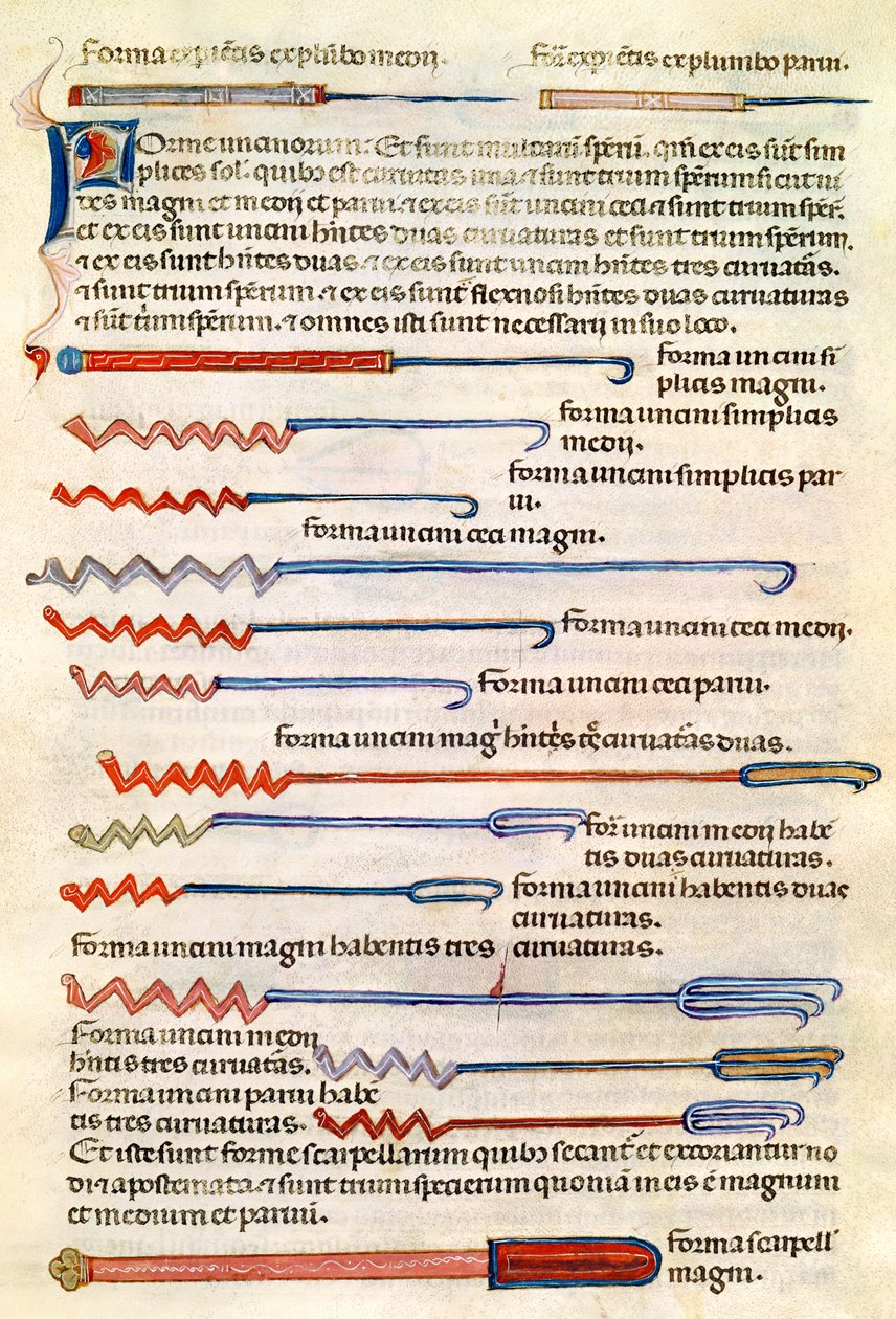Ms 89 Ter fol.122r Chirurgické nástroje z pojednání Abul Qasim Kalaf ibn al-Abbas al Zahrawi (Albucasis) od French School
