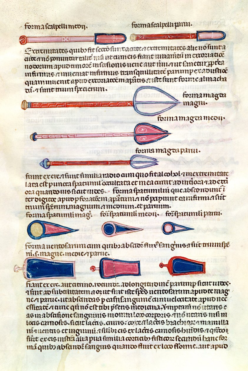 Ms 89 Ter fol.122v Chirurgické nástroje z pojednání Abul Qasim Kalaf ibn al-Abbas al Zahrawi (Albucasis) od French School