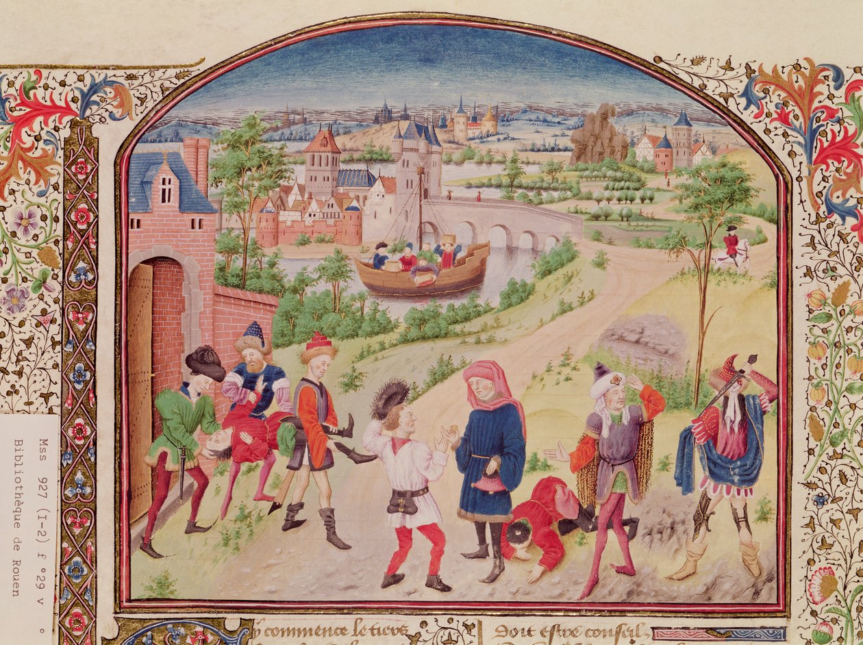 Paní 927 Fol.29v Odvaha a zbabělost, z Etiky, politiky a ekonomie od Aristotela (384-322 př.nl) od French School
